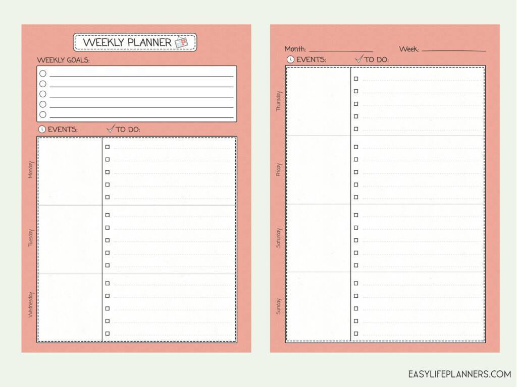 Weekly Planner Pages Printable A5 Planner Refills Weekly Etsy