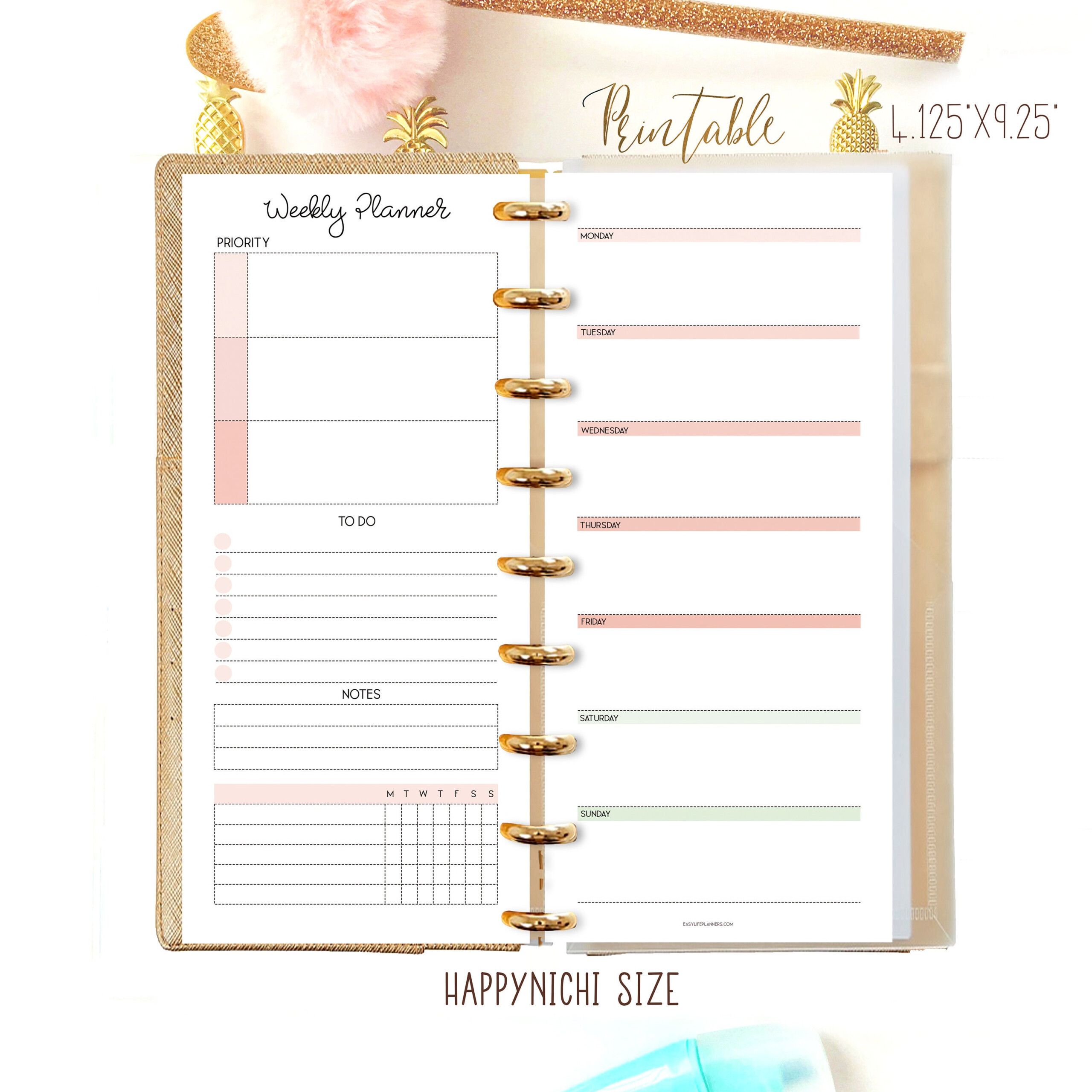 Weekly Planner Printable Half Sheet Happy Planner Happynichi Inserts