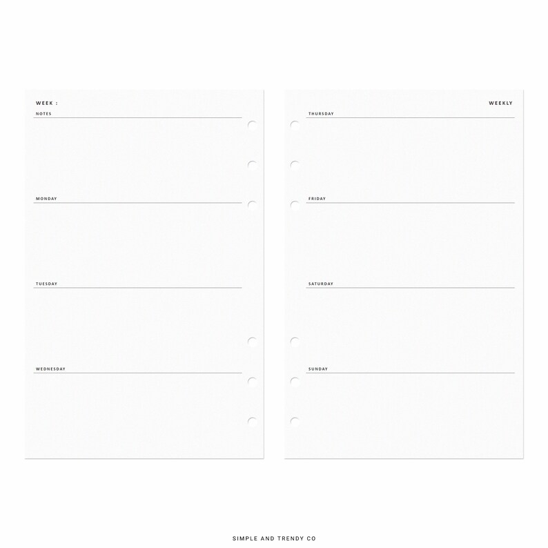 Weekly Planner Printable Half Size Half Letter Inserts Weekly Etsy