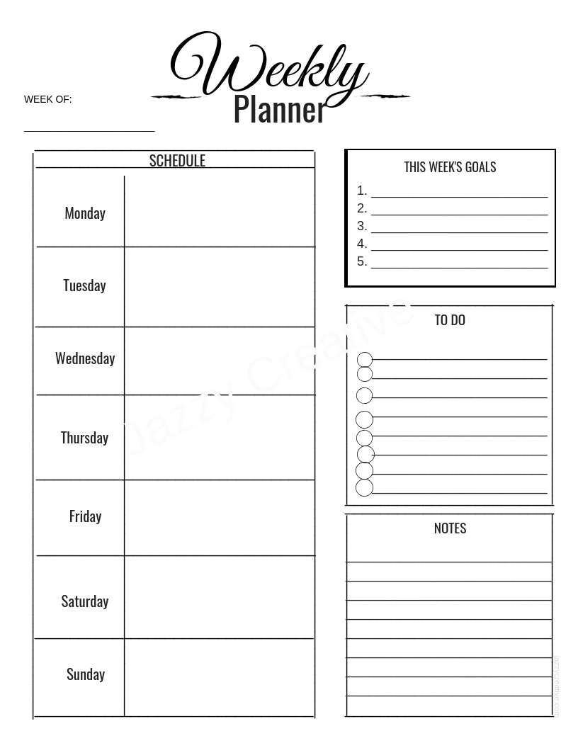 Weekly Planner Sheet Black White In 2020 Weekly Planner Sheets