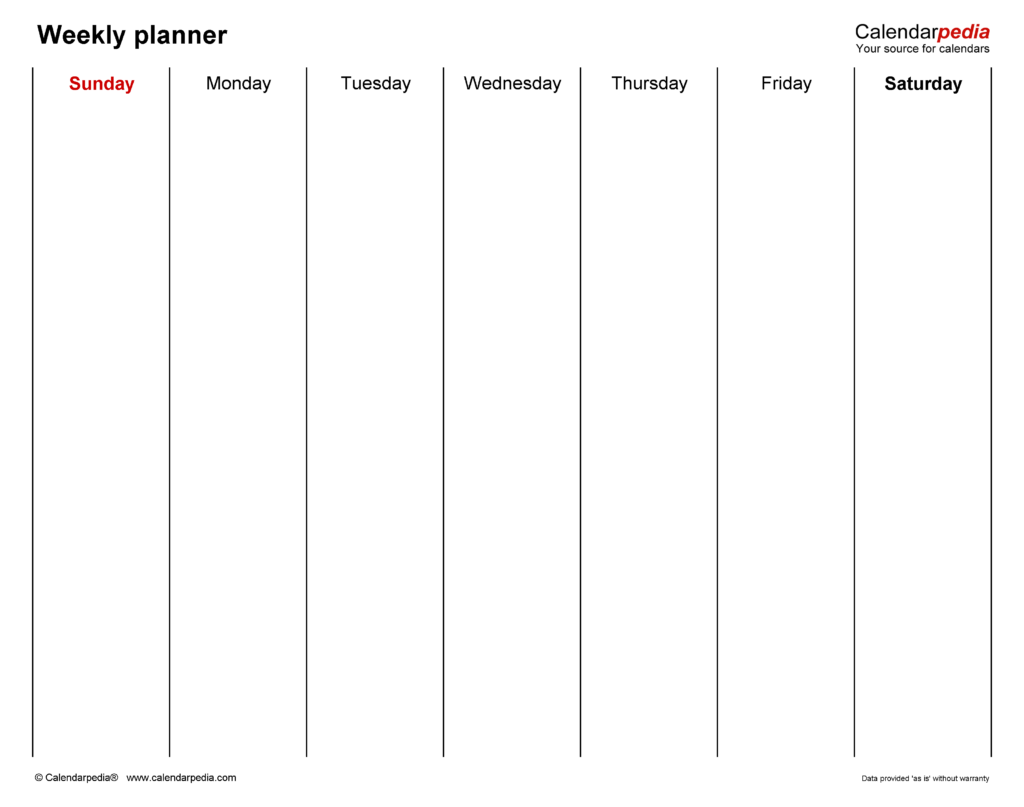 Weekly Planner Template Horizontal Pilcenter