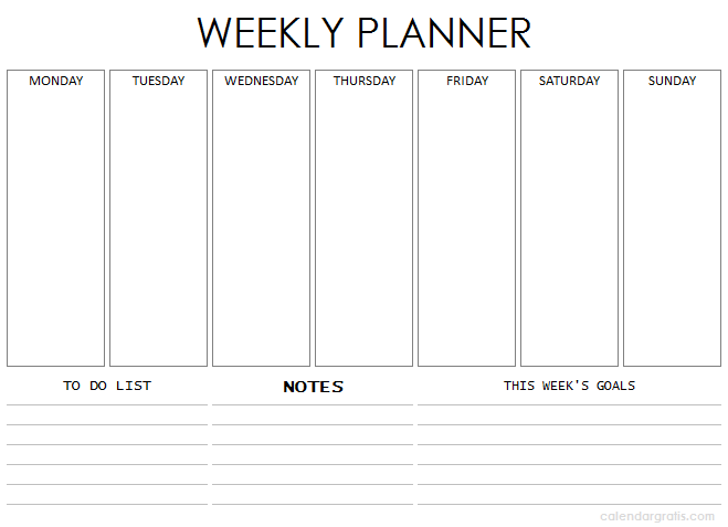 Weekly Planner Template Printable Free Blank Week Schedule Planner