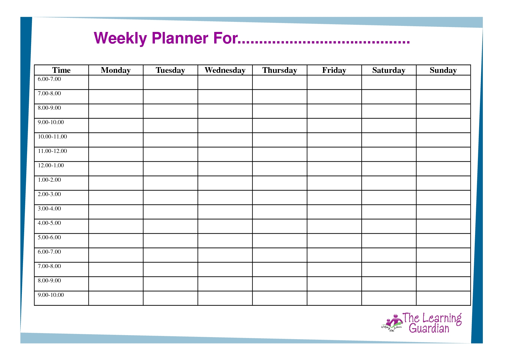 Weekly Planner With Time Slots Word Template