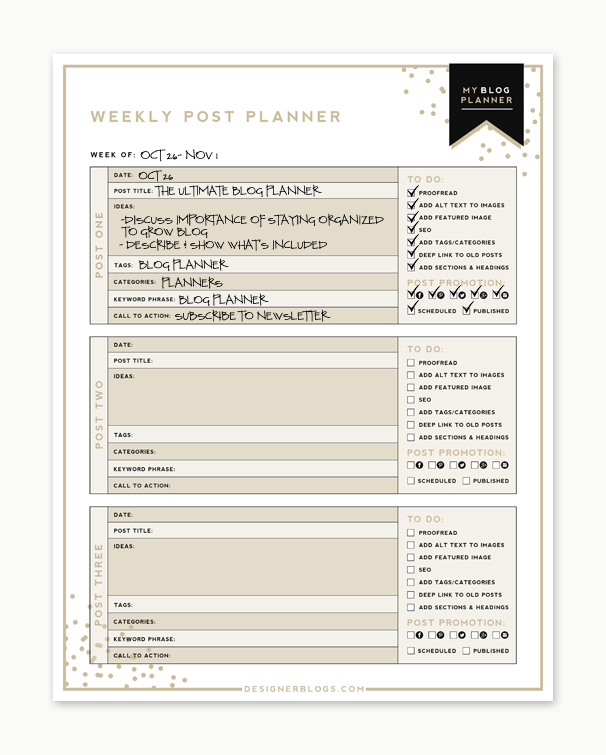 Weekly post planner example Designer Blogs