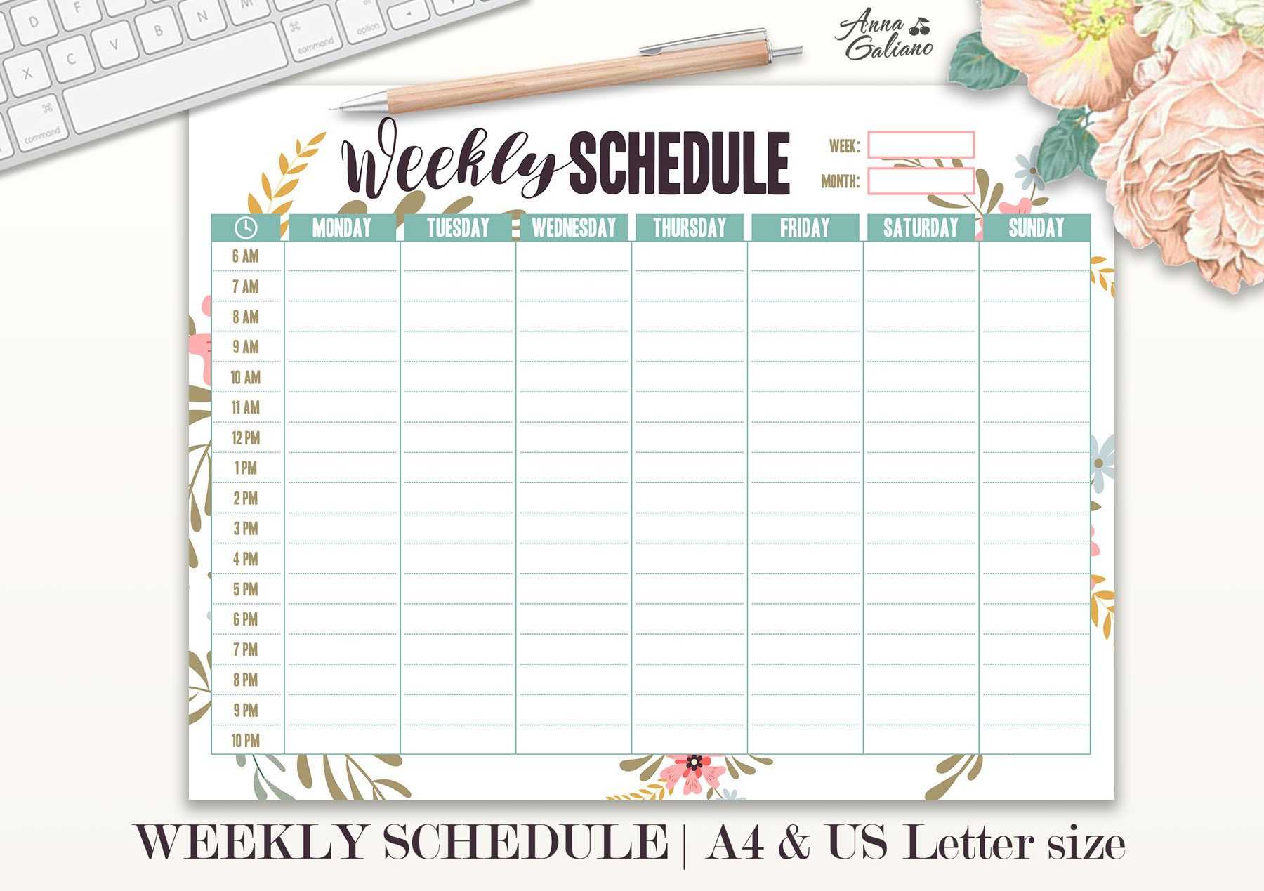 Weekly Schedule Printable Student Hourly Planner Weekly Organizer 