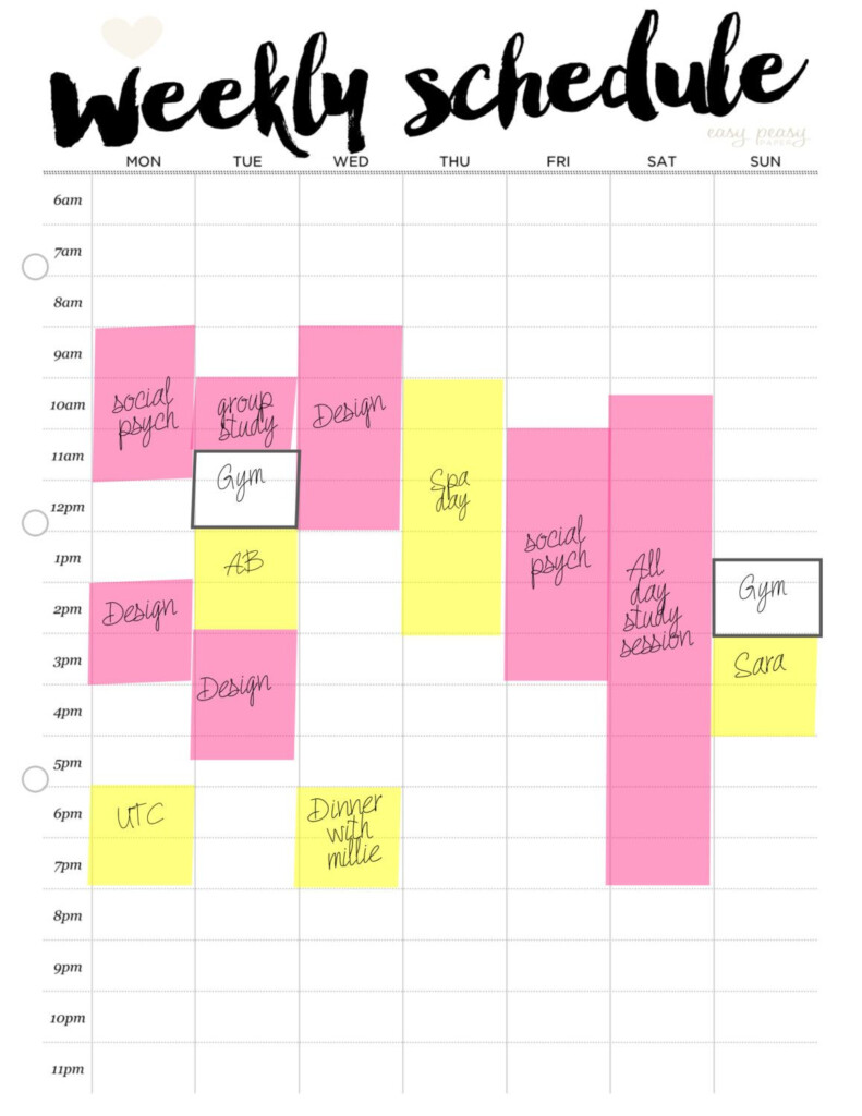 Weekly Schedule Printable Weekly Timetable A4 Weekly Planner 