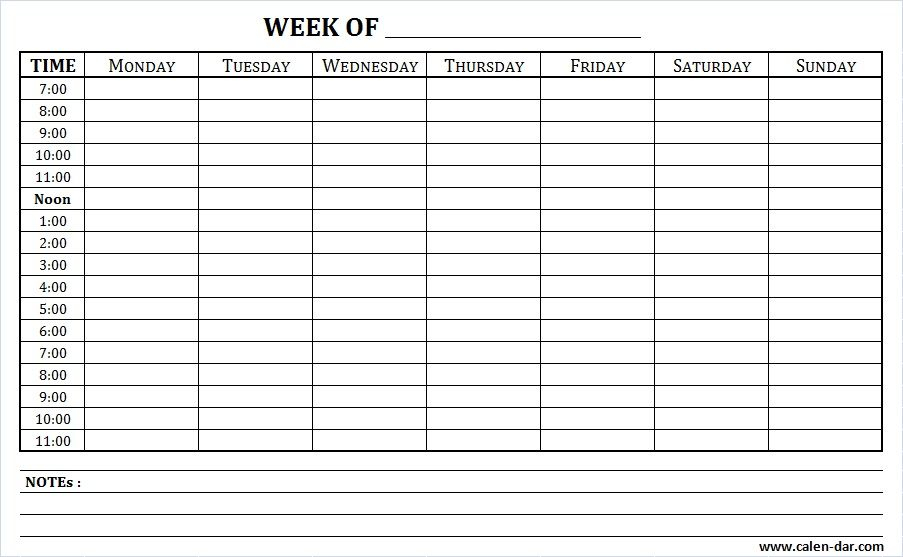 Weekly Schedule Printable With Times And Notes In 2021 Weekly 