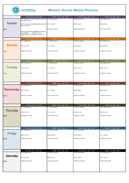 Weekly Social Media Planner Template Printable Pdf Download - Weekly ...