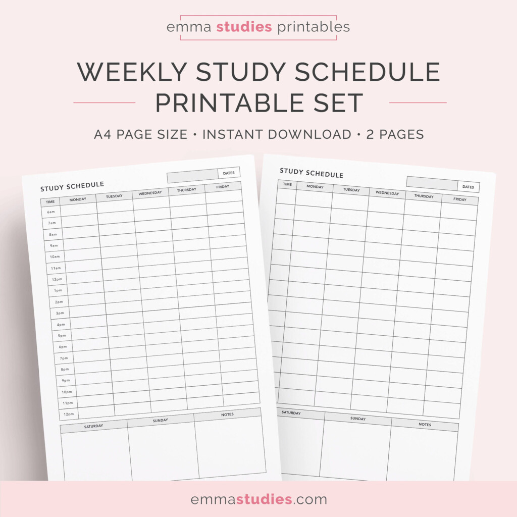 Weekly Study Schedule Printable Set Student Planner Agenda 