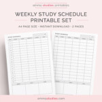 Weekly Study Schedule Printable Set Student Planner Agenda