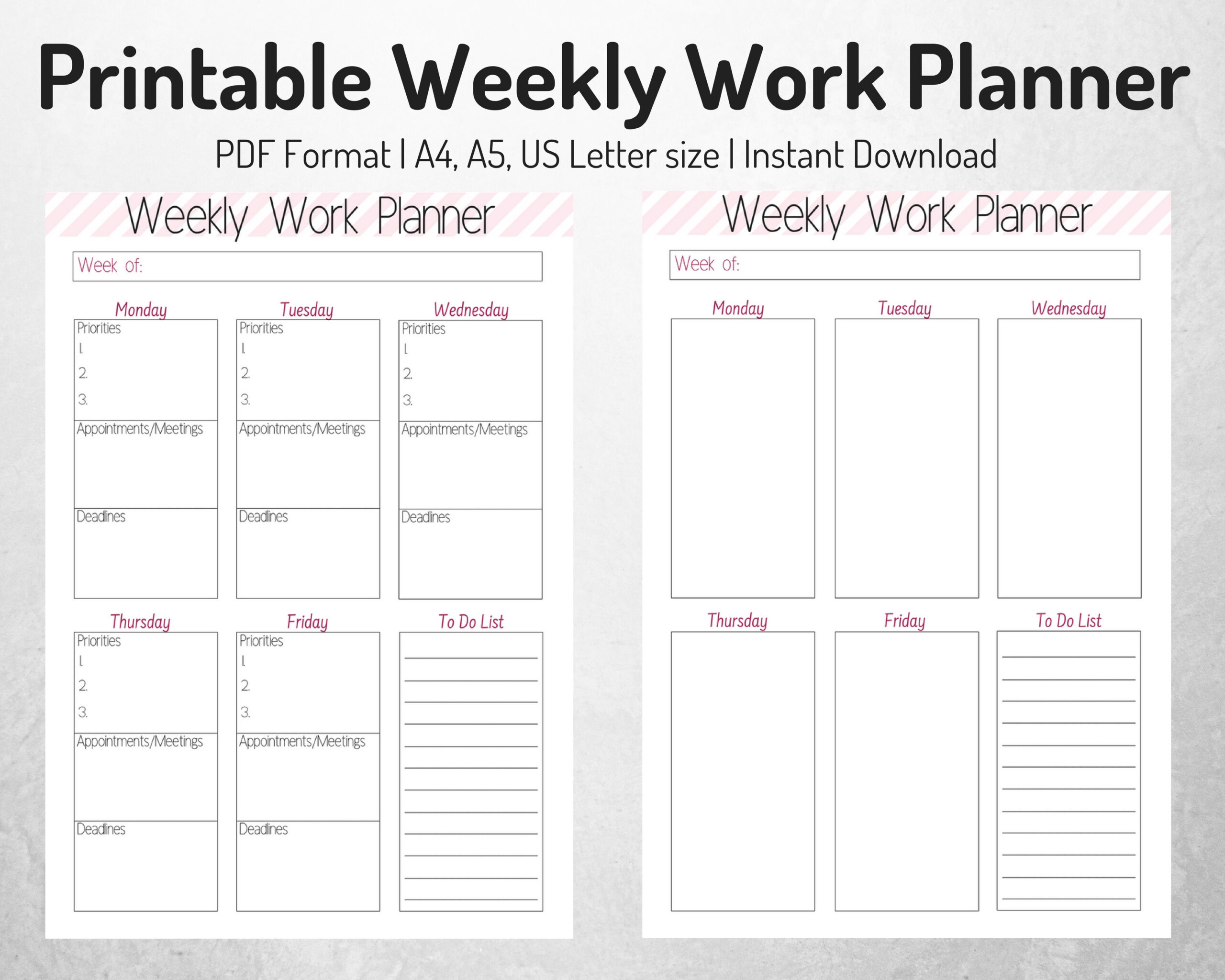 Weekly Work Organizer Weekly Planner Work Planner Printable Etsy M xico