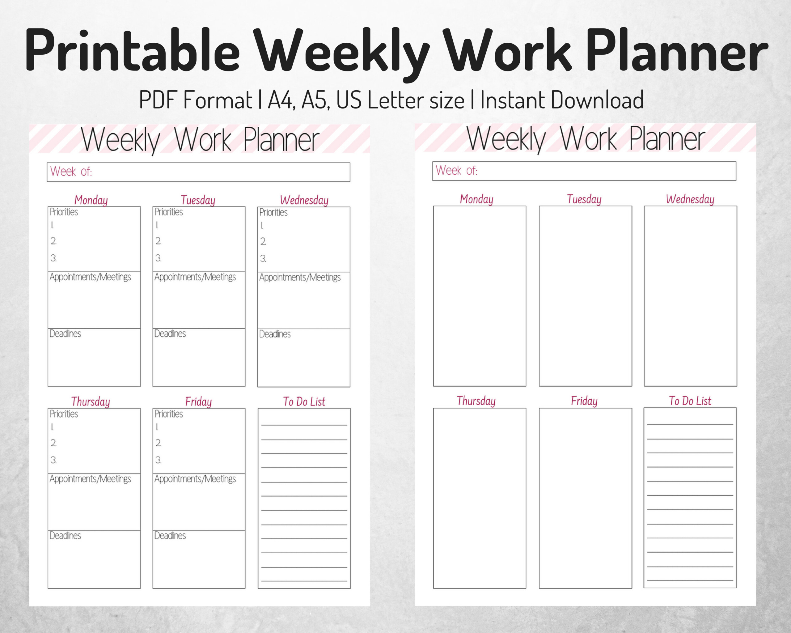 Weekly Work Organizer Weekly Planner Work Planner Printable Etsy M xico