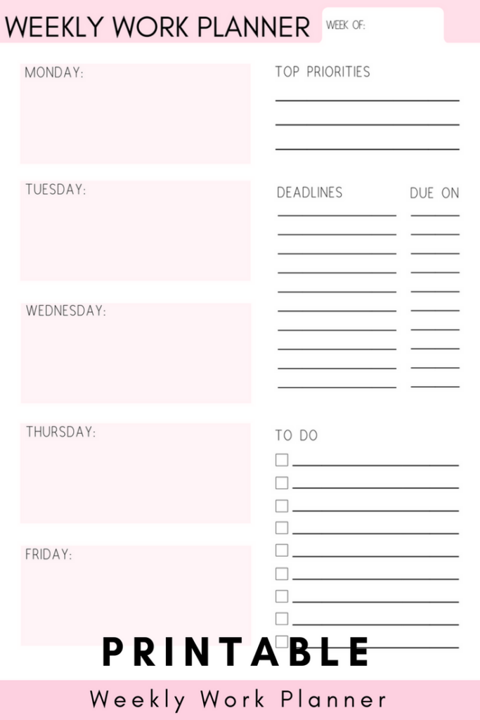 Weekly Work Planner Weekly Planner Work Organizer Work Etsy Work 