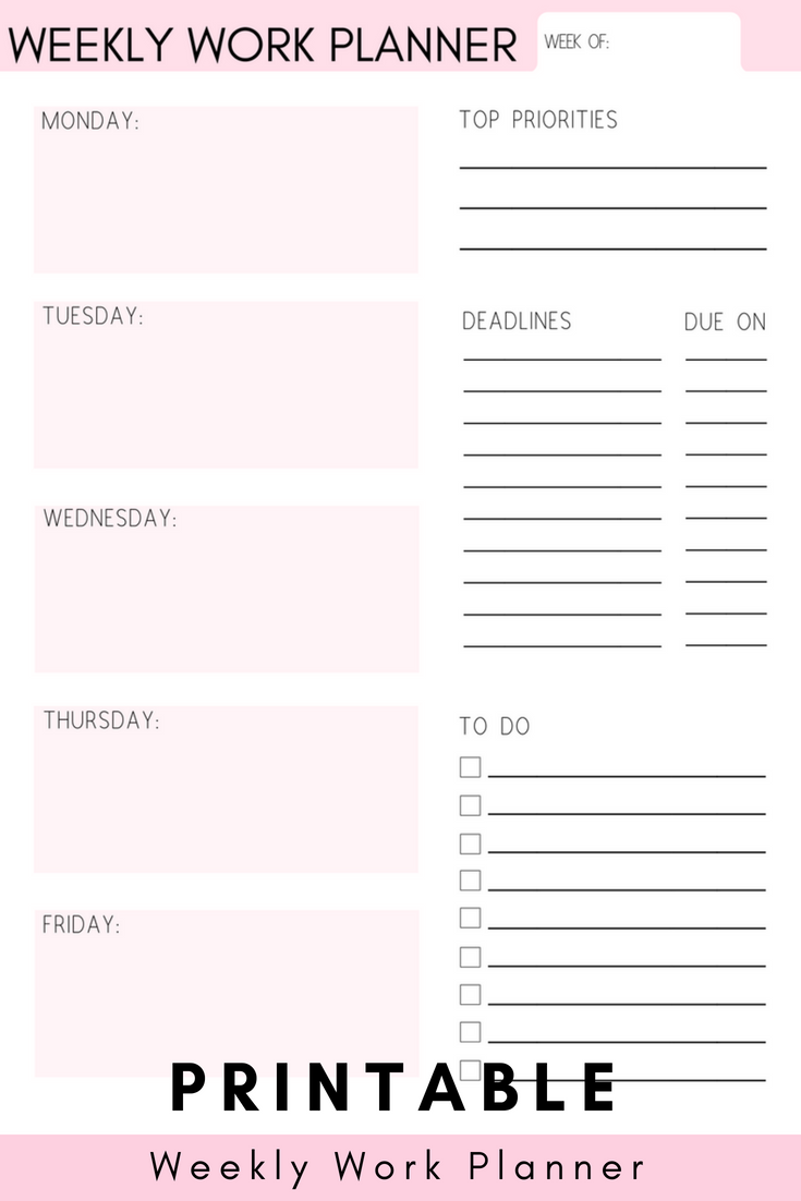 Weekly Work Planner Weekly Planner Work Organizer Work Etsy Work 